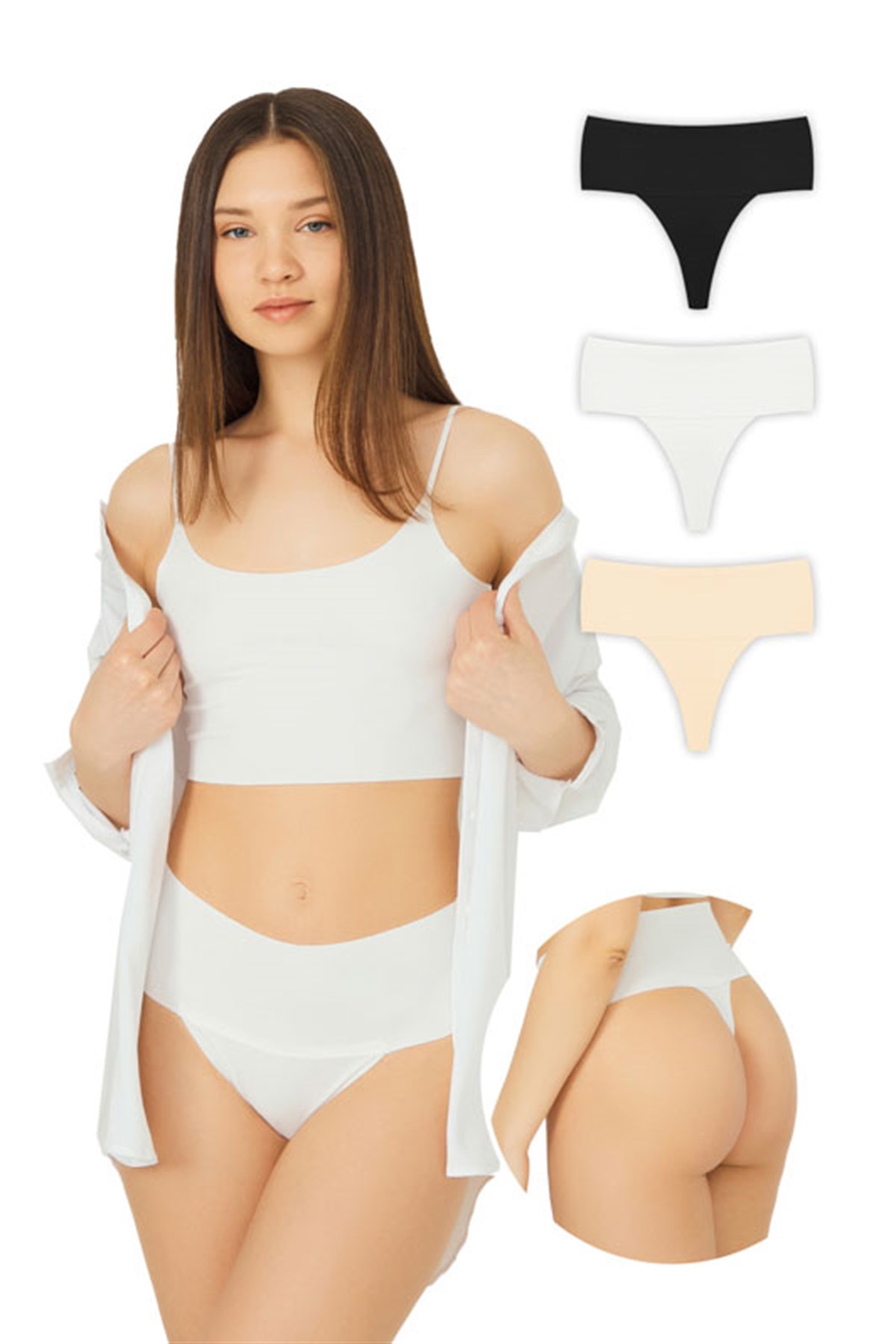 Lazer Kesim Esnek İz Yapmayan Yüksek Bel Tanga 3lü Paket Külot