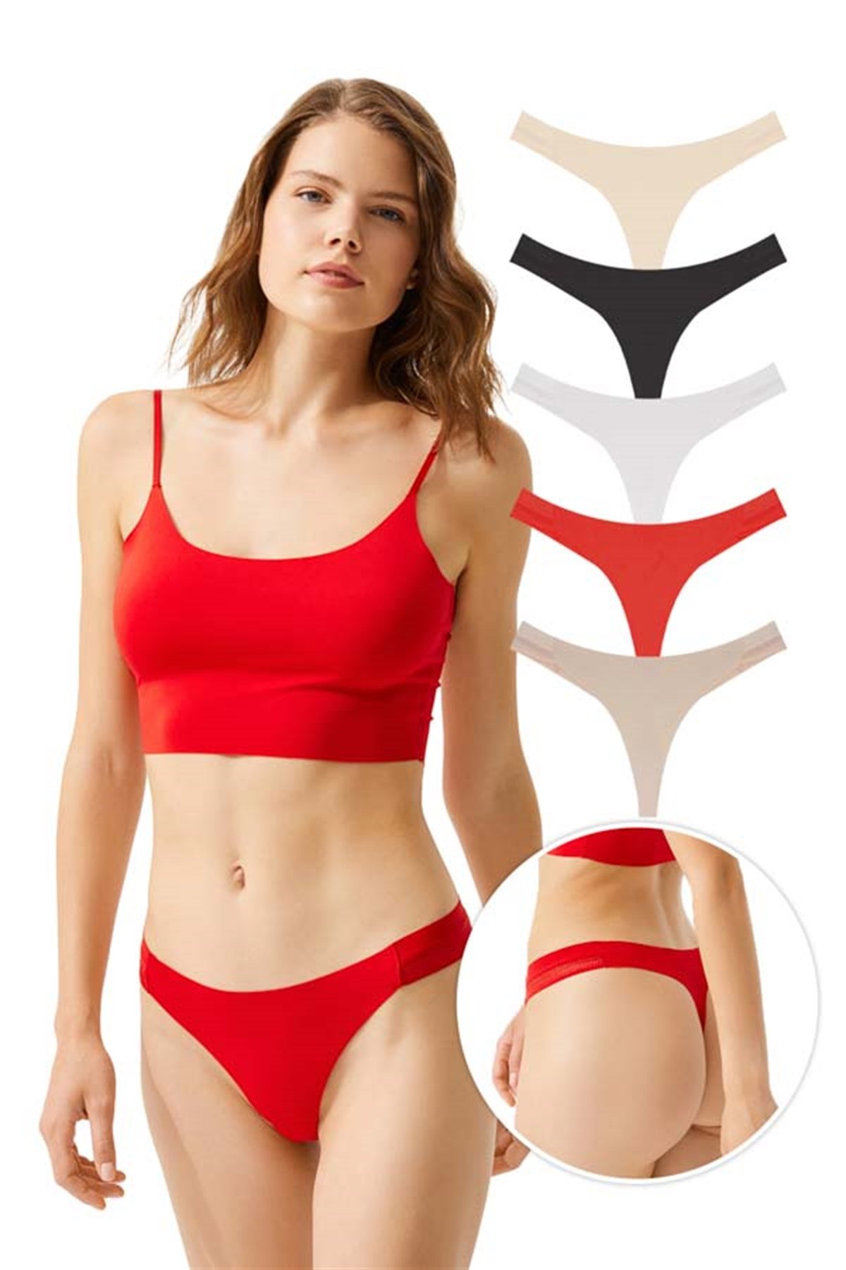 Lazer Kesim File Lastik Detaylı Kadın Tanga Külot 5li Paket