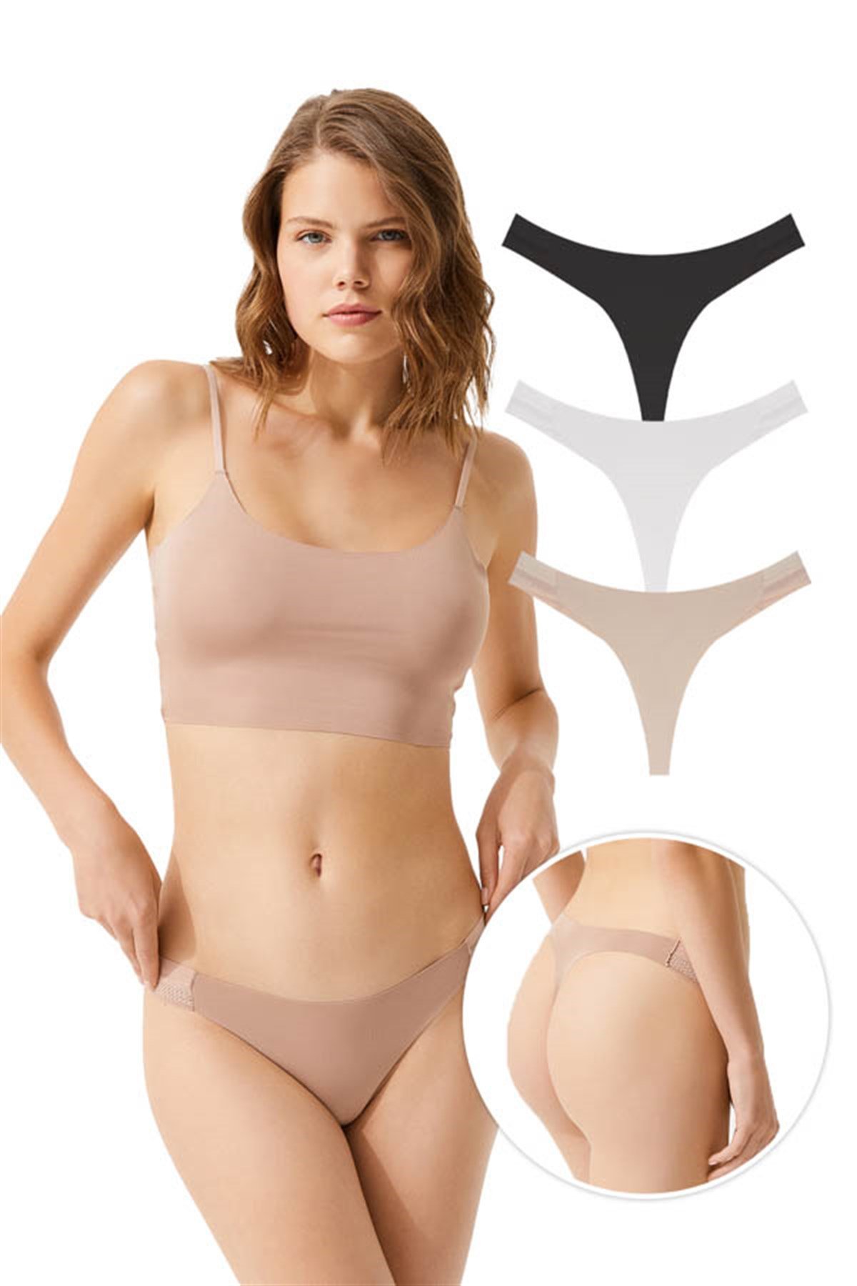 Lazer Kesim File Lastik Detaylı Kadın Tanga Külot 3lü Paket