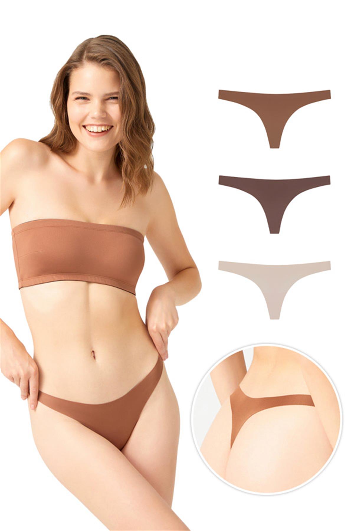 Lazer Kesim Kadın Tanga Külot 3lü Paket-3