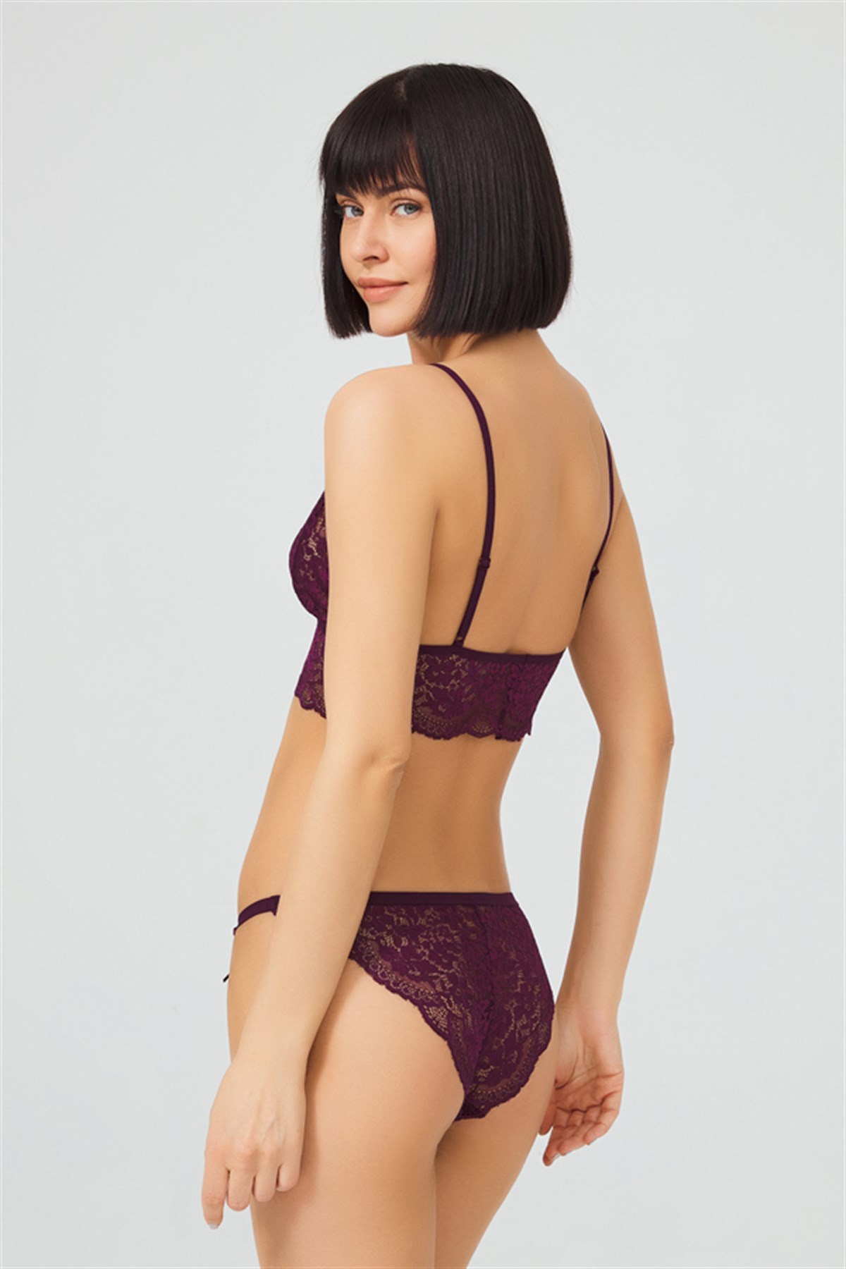 Mürdüm Dantelli Transparan Balensiz Kadın Sütyen Takımı