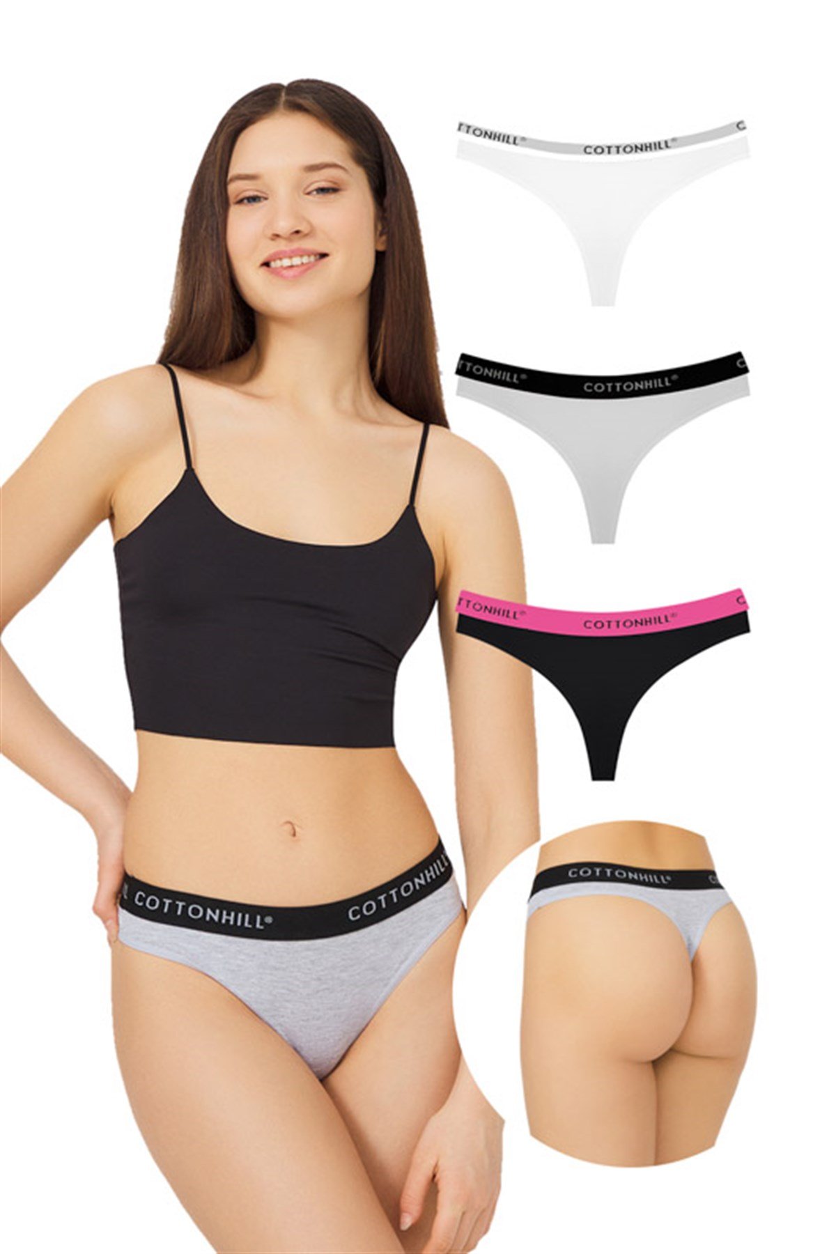 Pamuklu Basic Kadın Tanga Külot 3lü Paket - 4