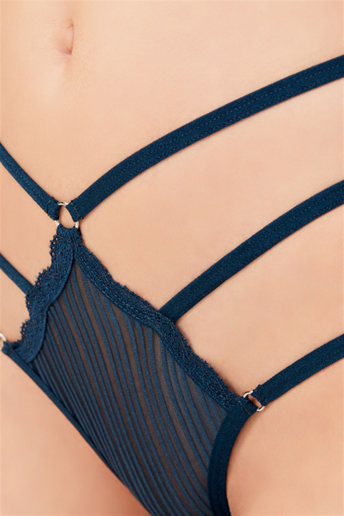 Petrol Yeşili Transparan Tül Lastik Detaylı Kadın Brezilya Külot