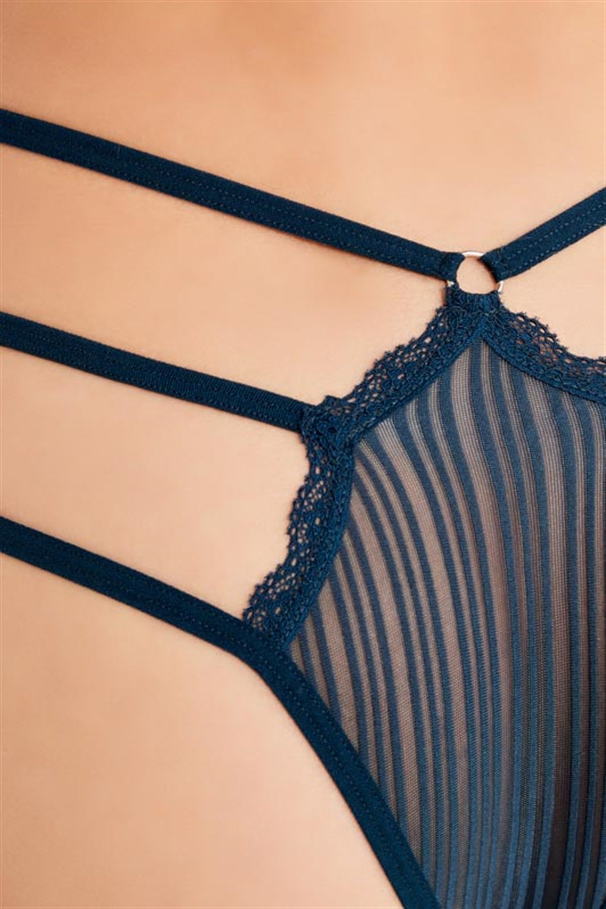 Petrol Yeşili Transparan Tül Lastik Detaylı Kadın Brezilya Külot