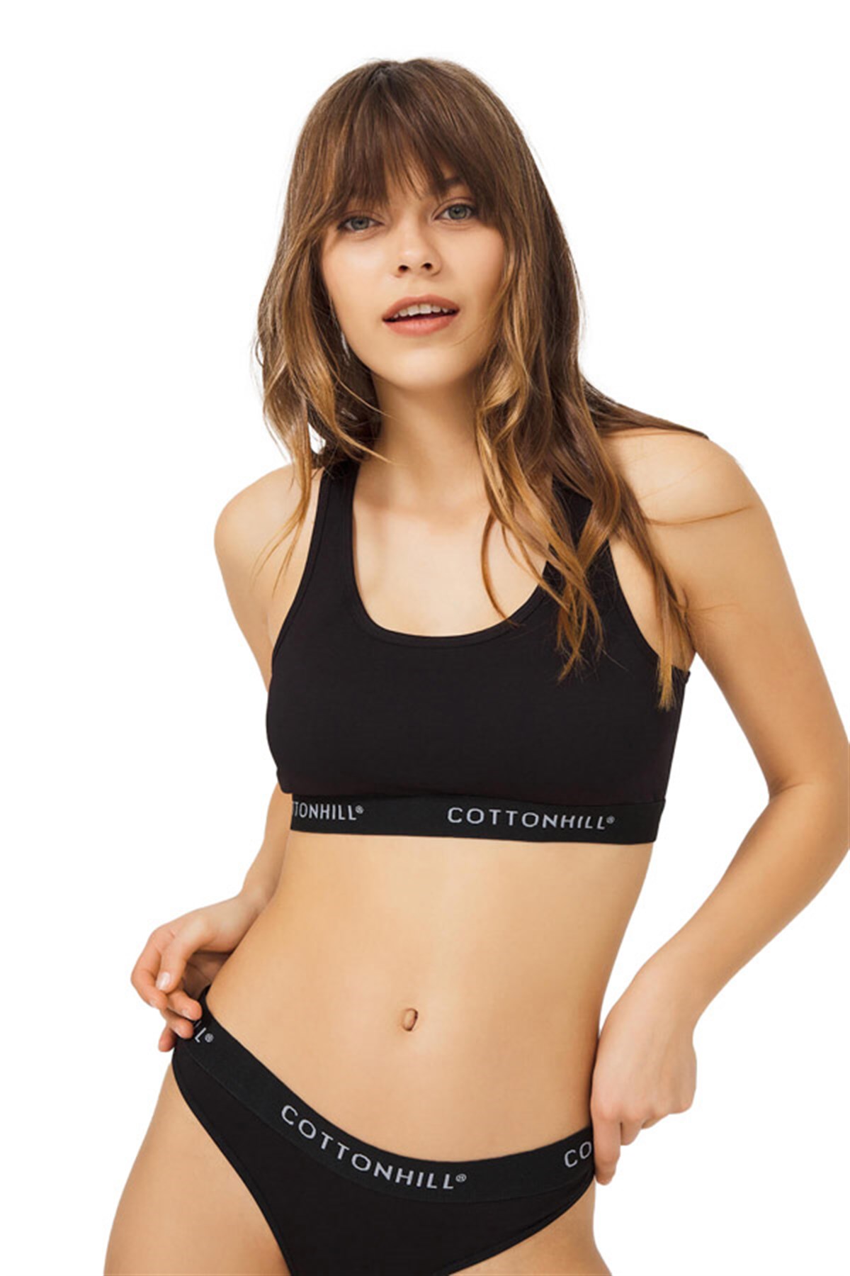 Siyah Basic Kaplı Pamuklu Balensiz Kadın Spor Sütyen Takımı