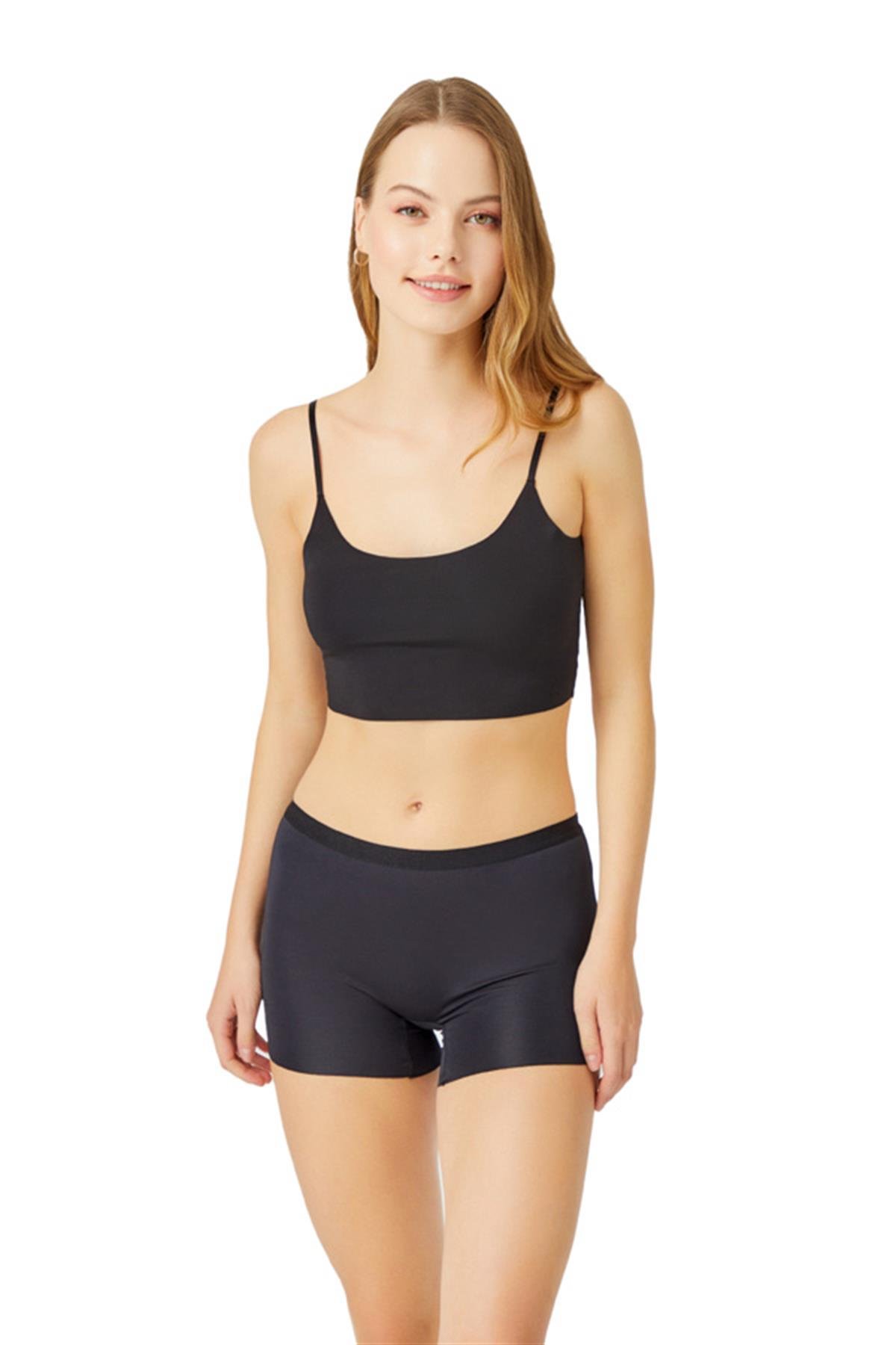 Siyah Basic Lazer Kesim Dikişsiz Kadın Boxer Külot