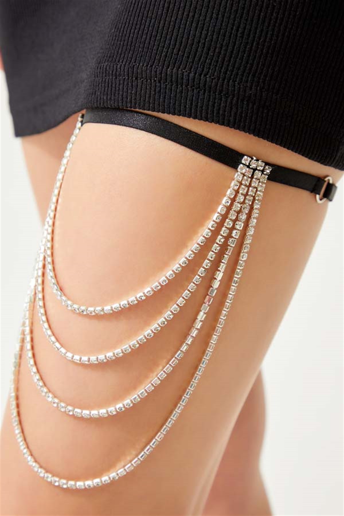 Siyah Taş Detaylı Ayarlı Kadın Bacak Aksesuarı