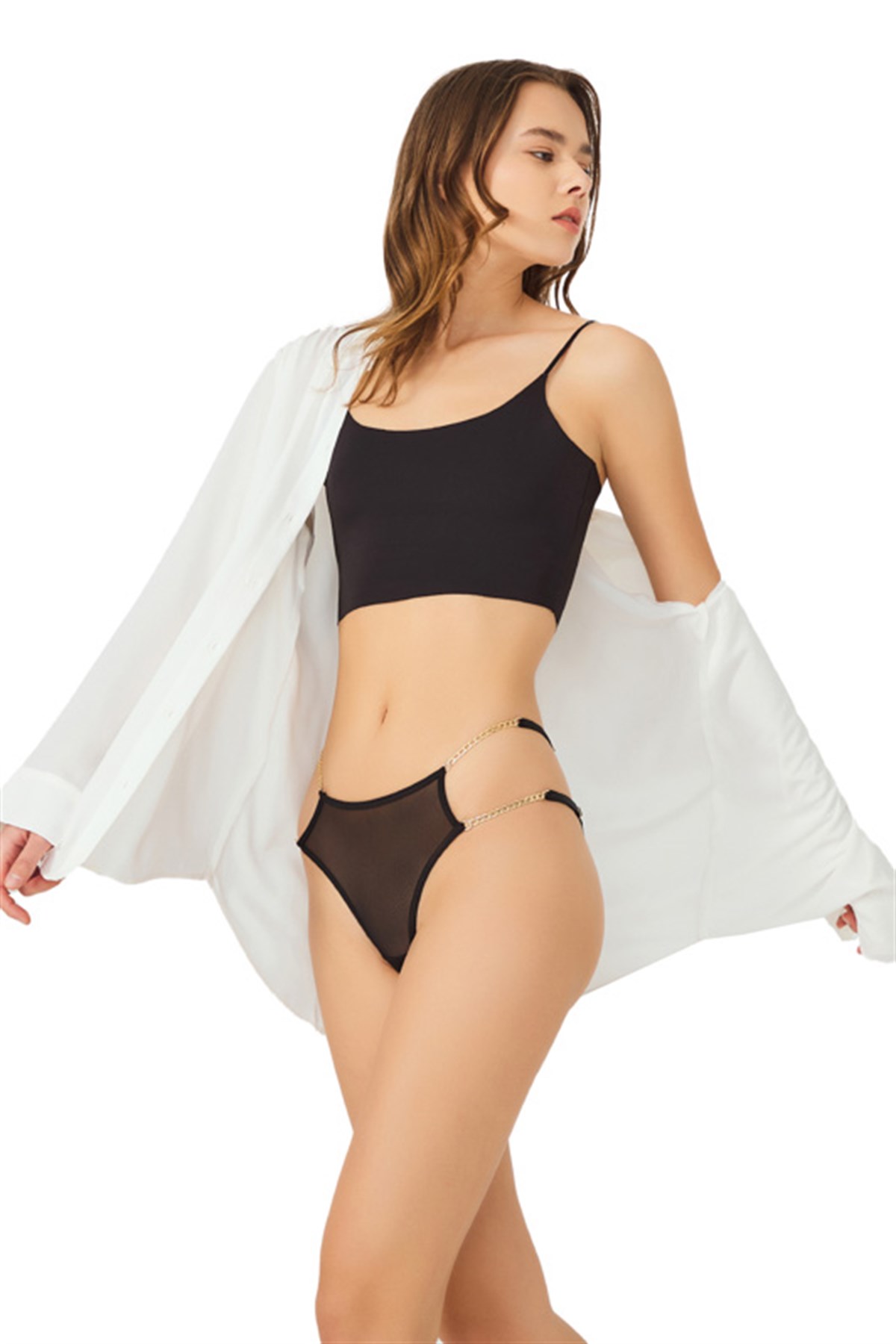 Siyah Tüllü Ayarlanabilir Lastikli Brezilya Külot