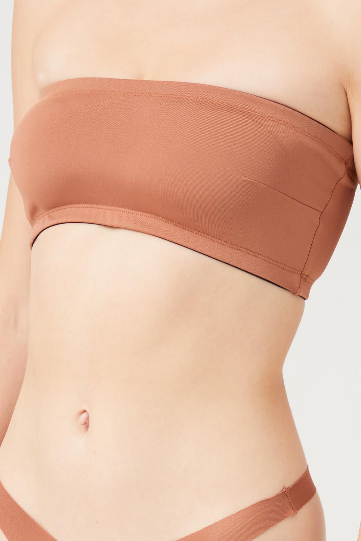 Straplez Crop Top Büstiyer Sütlü Kahve
