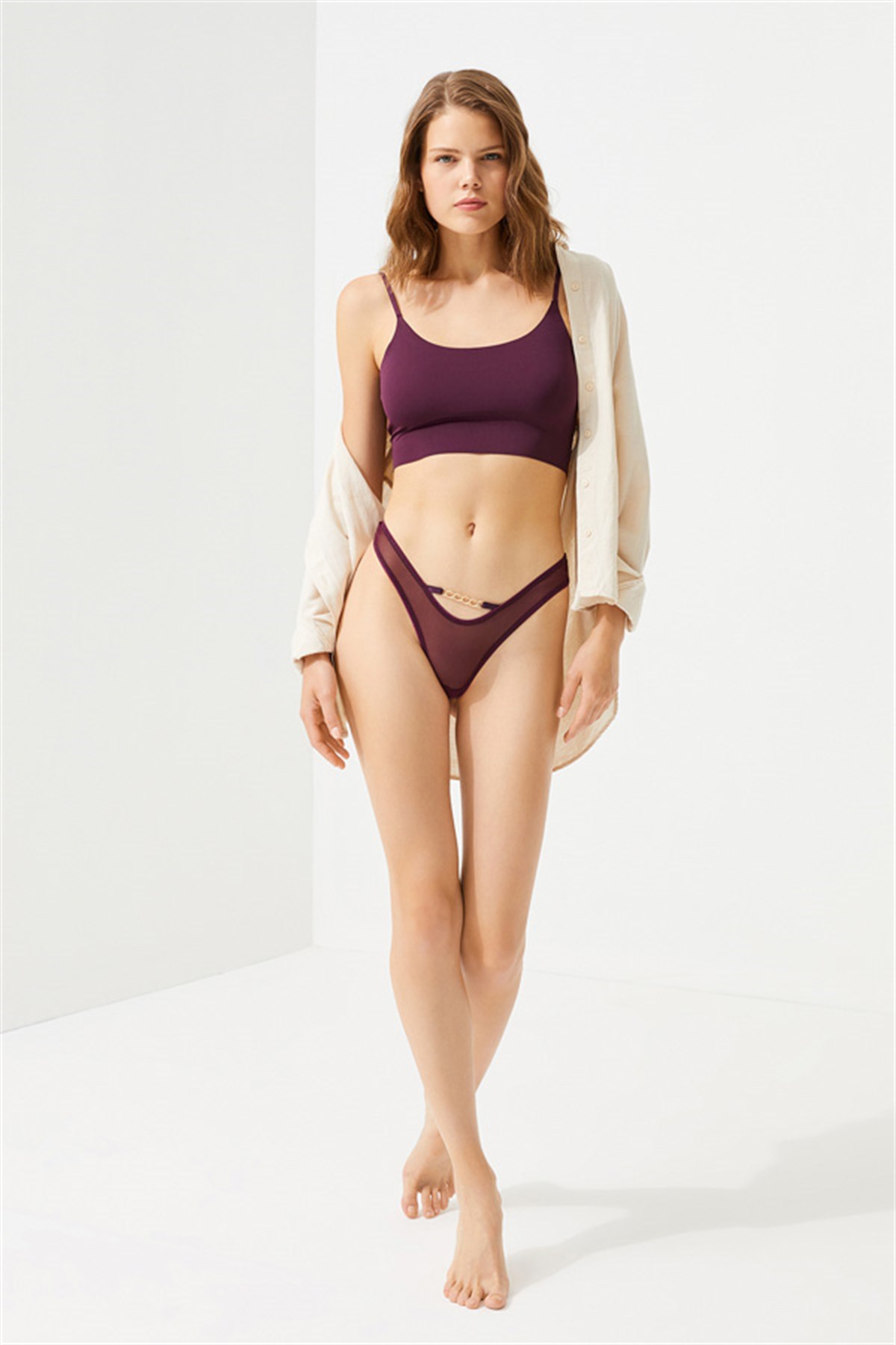 Tüllü Transparan Zincir Detaylı Kadın Brezilya Külot 7li Paket