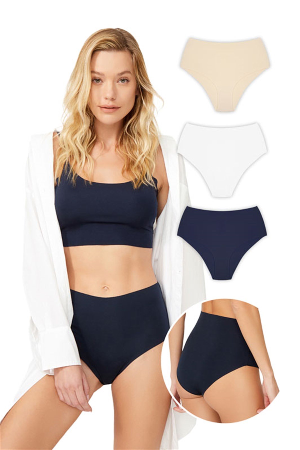 Yüksek Bel Basic Lazer Kesim Bikini Külot 3lü Paket - 3