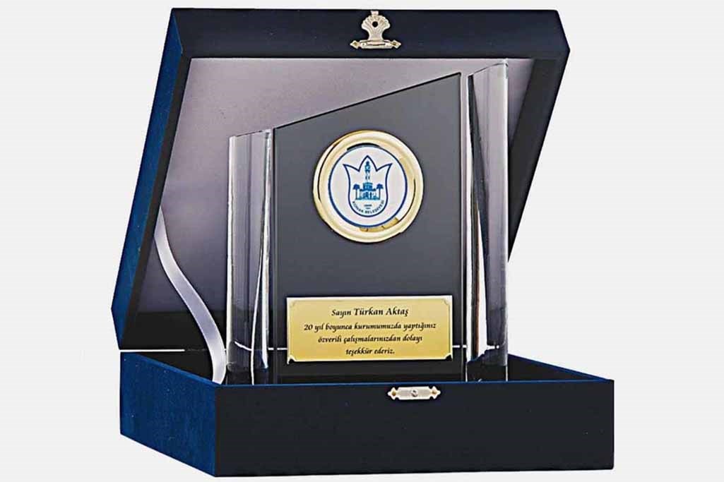 Bayspor M166 Kadife Kutulu Kristal Plaket 23 cm
