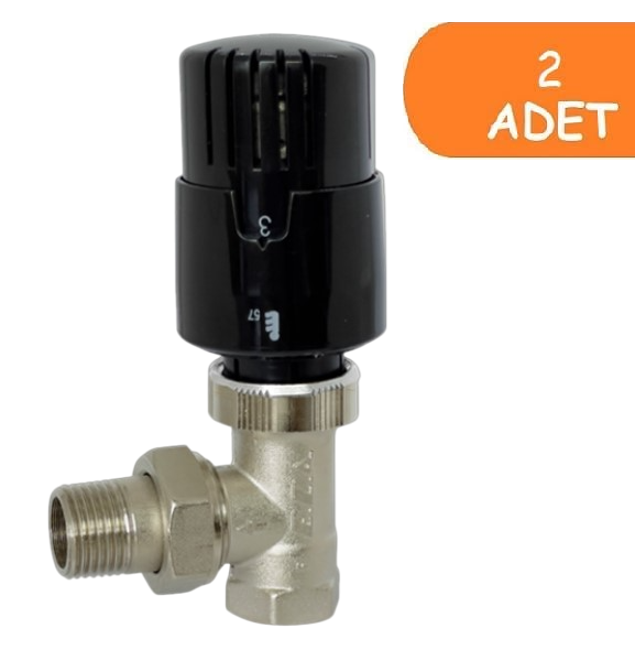 2 Adet ECA TRV4 Termostatik Köşe Radyatör Valfi Petek Vanası Siyah 802120116