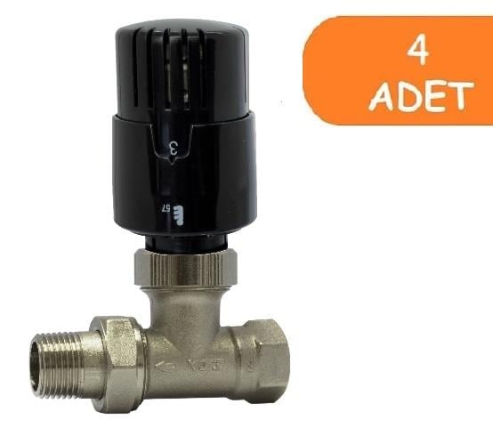 4 Adet ECA TRV4 Termostatik Düz Radyatör Valfi Petek Vanası Siyah 802120117