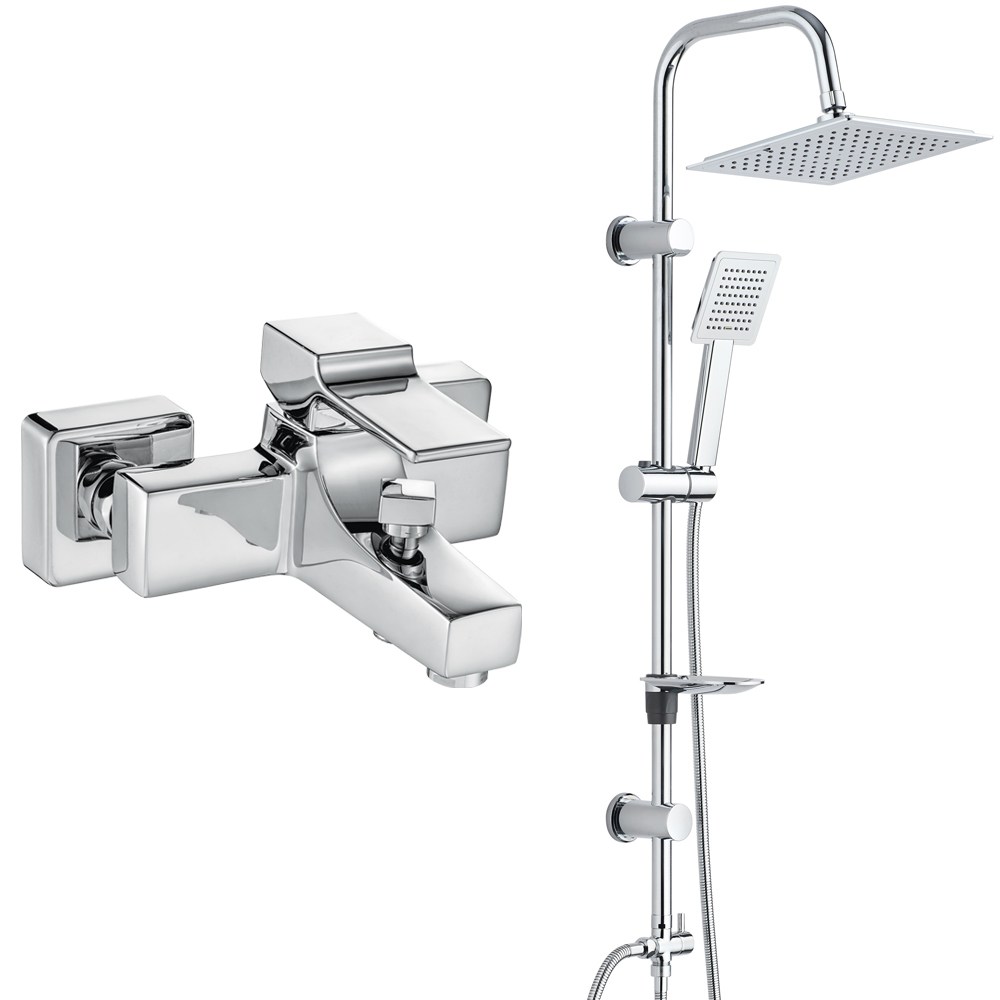 ECA Caro Banyo Bataryası+T-MAY Banyo Çam Kare Tepe Duş Takımı Seti Paslanmaz Krom