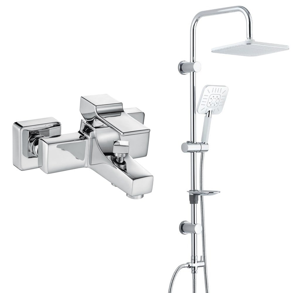 ECA Caro Banyo Bataryası+T-MAY Banyo Çamlıca Kare Tepe Duş Takımı Seti Paslanmaz Krom