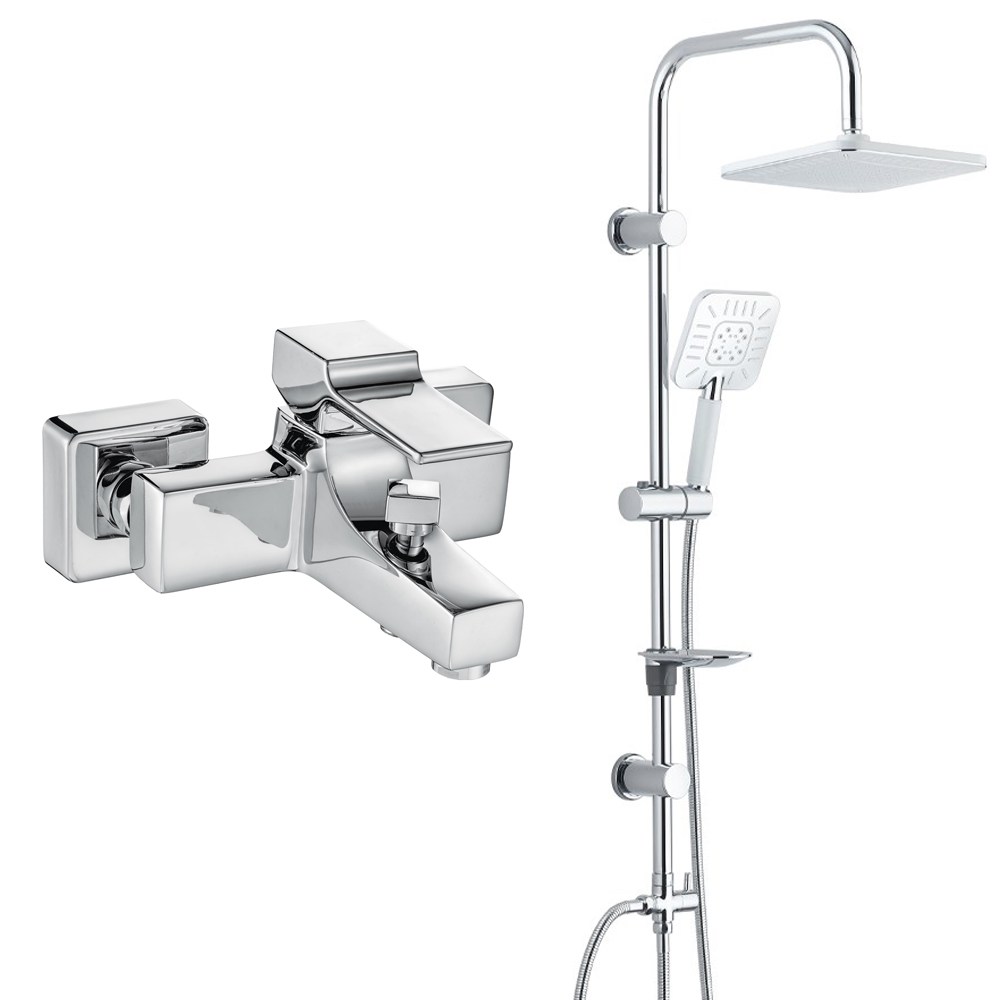 ECA Caro Banyo Bataryası+T-MAY Banyo Çamlıca Kare Tepe Duş Takımı Seti Paslanmaz Krom