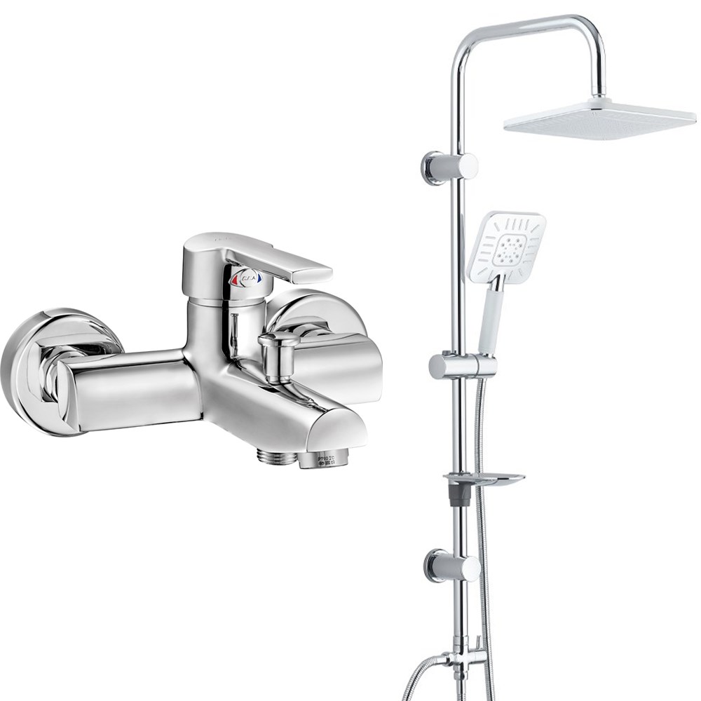ECA Delta Banyo Bataryası+T-MAY Banyo Çamlıca Kare Tepe Duş Takımı Seti Paslanmaz Krom