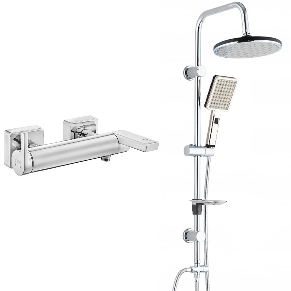 ECA İcon Banyo Bataryası+T-MAY Banyo Gediz Oval Tepe Duş Takımı Seti Paslanmaz Krom