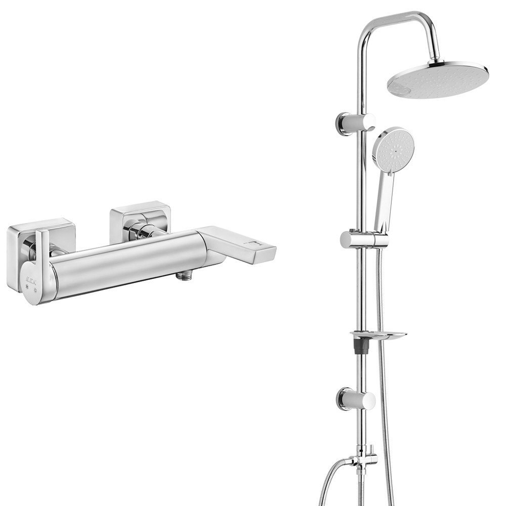 ECA İcon Banyo Bataryası+T-MAY Banyo Lidya Oval Tepe Duş Takımı Seti Paslanmaz Krom