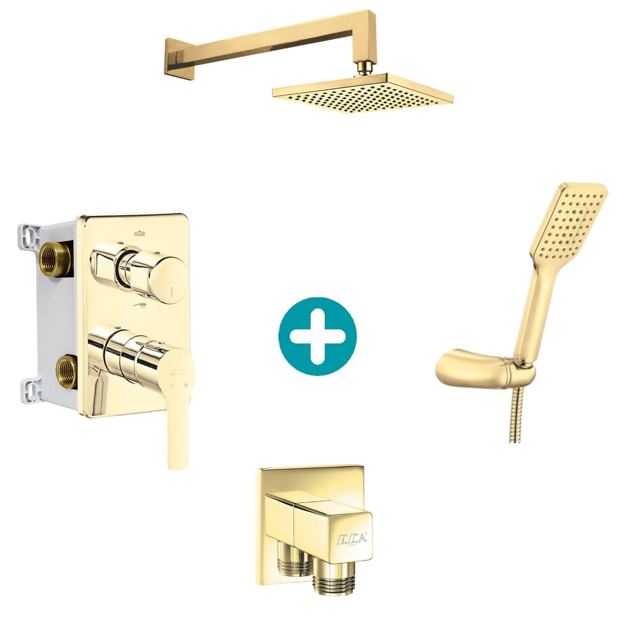 ECA Luna Ankastre 2 Yollu Gömme Banyo Bataryası Altın Renkli Duş Seti Duvardan Tüm Parçalar Dahil