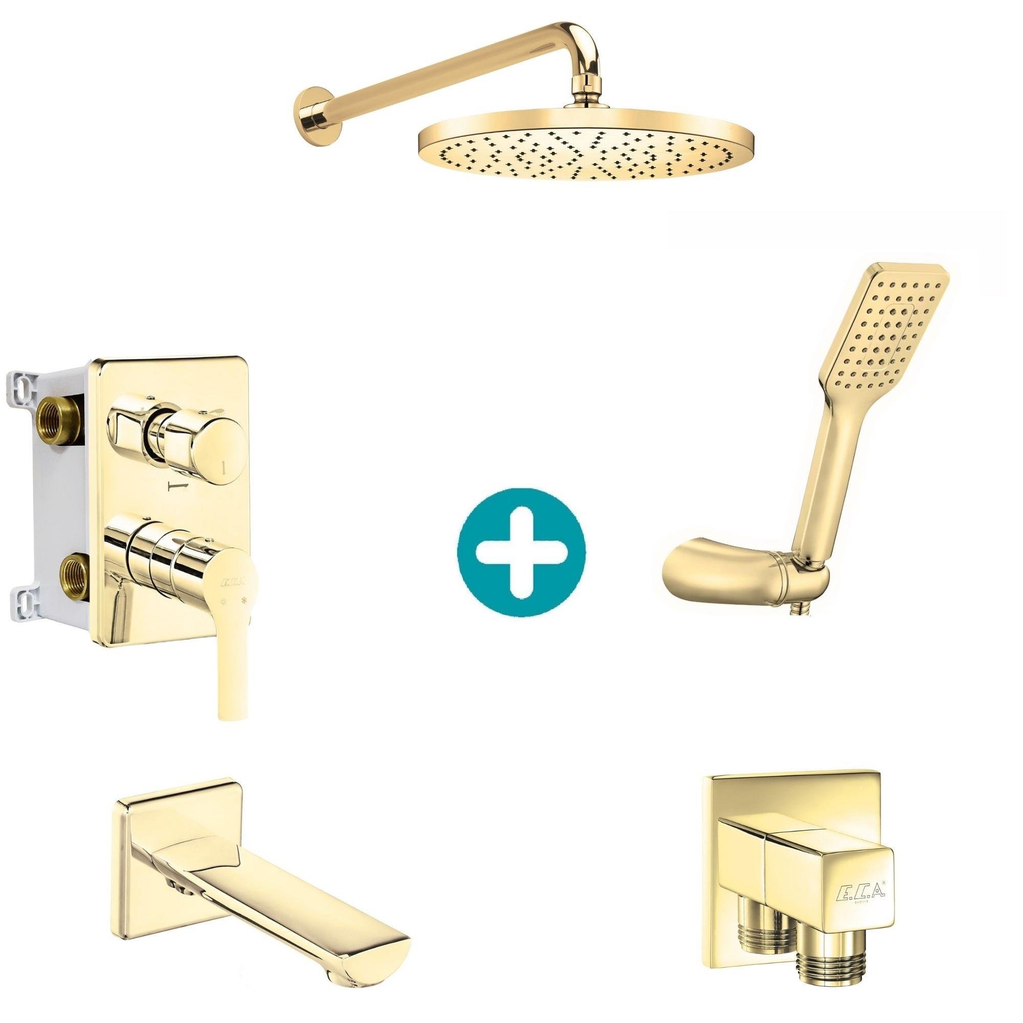 ECA Luna Ankastre Gömme Banyo Bataryası Altın Renkli Duş Seti Tüm Parçalar Dahil