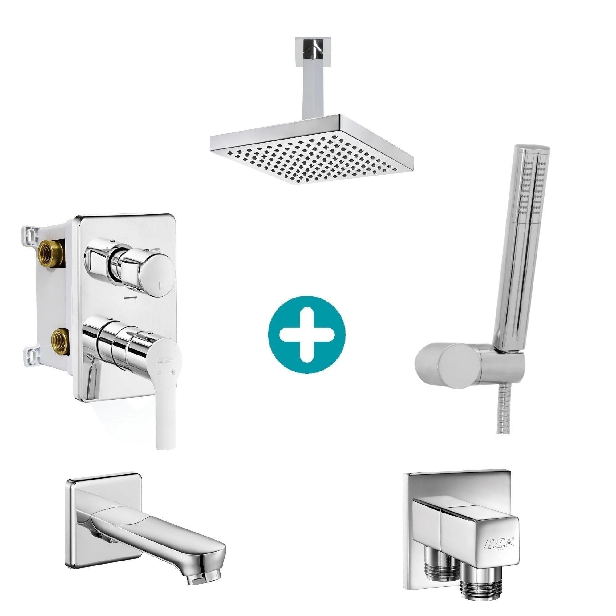 ECA Luna Ankastre Gömme Banyo Bataryası Duş Seti Tüm Parçalar Dahil Tavandan 