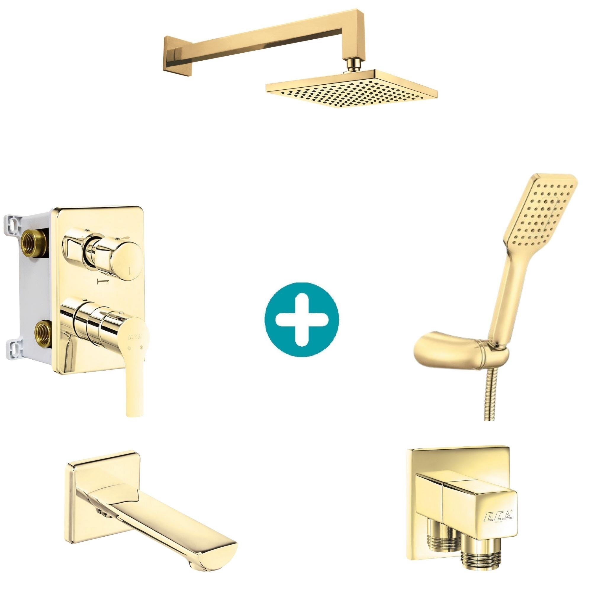 ECA Luna Ankastre Gömme Banyo Bataryası Altın Renkli Duş Seti Tüm Parçalar Dahil Duvardan