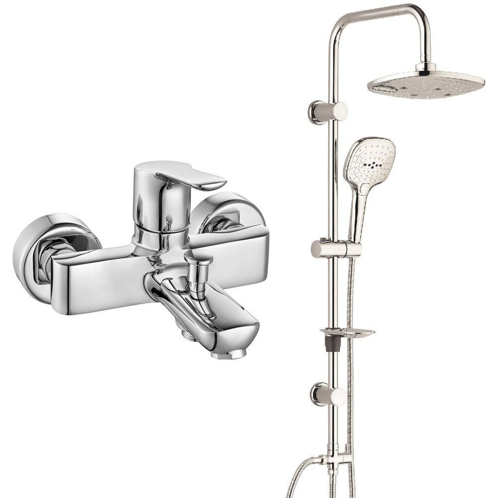 ECA Luna Banyo Bataryası + T-MAY Banyo Ayvacık Elips Tepe Duş Takımı Seti Paslanmaz Krom