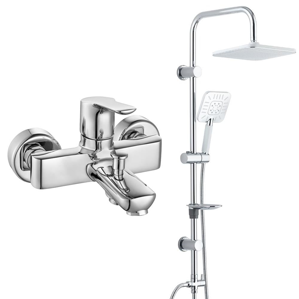 ECA Luna Banyo Bataryası + T-MAY Banyo Çamlıca Kare Tepe Duş Takımı Seti Paslanmaz Krom