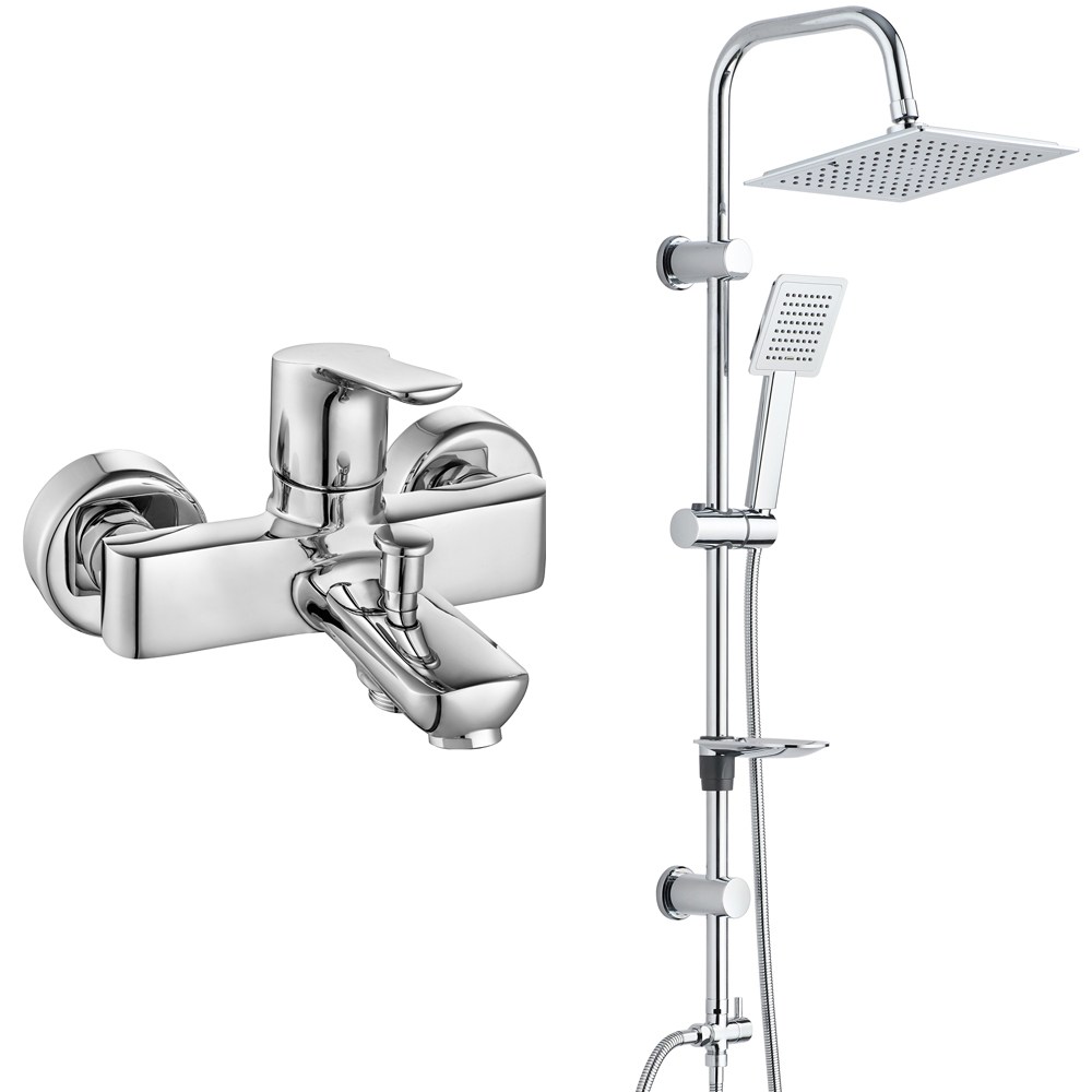 ECA Luna Banyo Bataryası + T-MAY Banyo Çam Kare Tepe Duş Takımı Seti Paslanmaz Krom