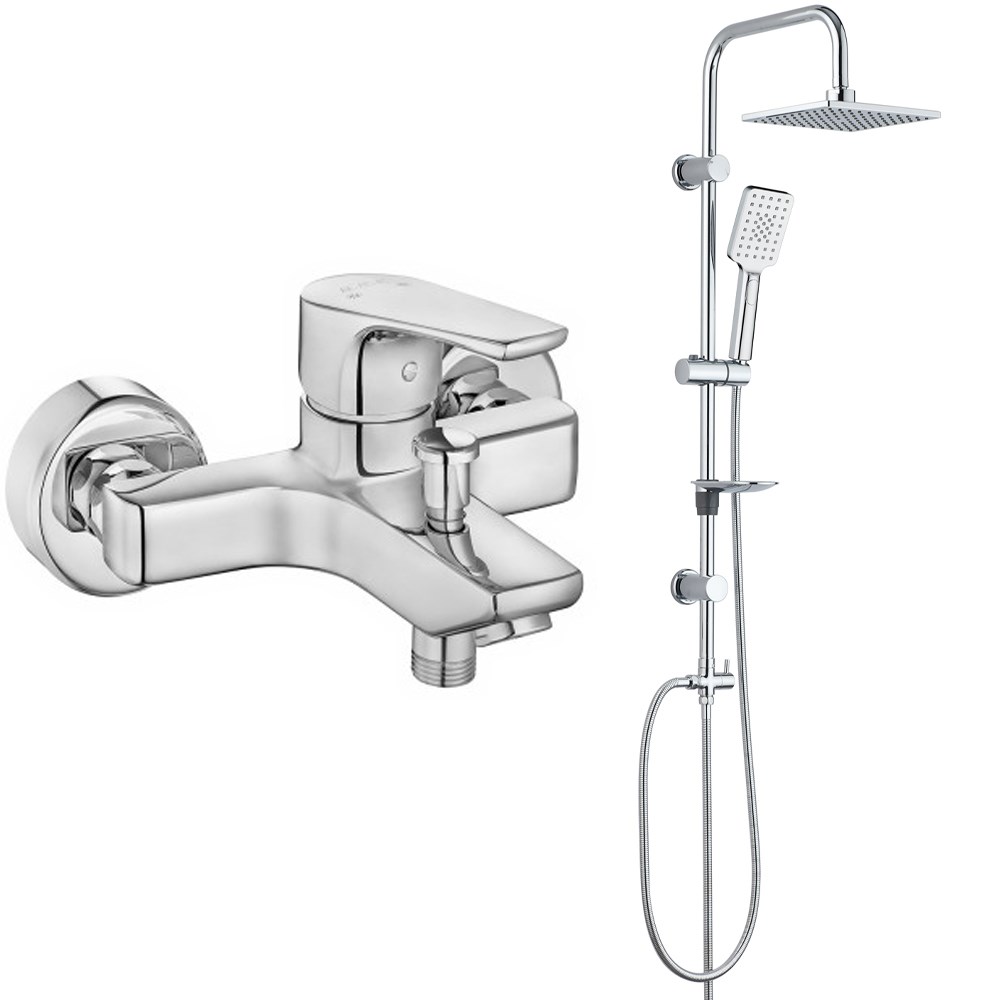 Eca Niobe Banyo Bataryası +  T-MAY Banyo Belen Dikdörtgen Tepe Duş Takımı Seti Krom Paslanmaz