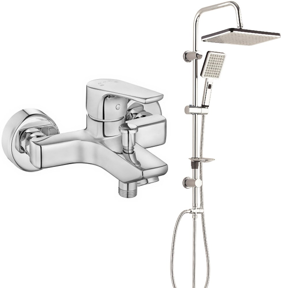 Eca Niobe Banyo Bataryası + T-MAY Banyo Sümbül Kare Tepe Duş Takımı Seti Krom Paslanmaz