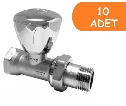 10 Adet ECA RV3 1/2 Düz Radyatör Valfi Krom Kaplamalı Petek Havlupan Vanası 602120750