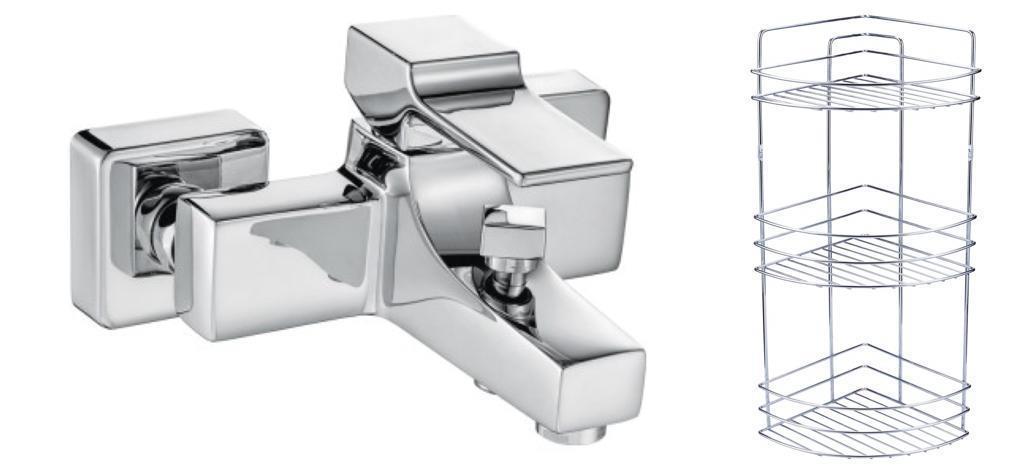 ECA Caro Banyo Bataryası 424+Metal Tel Süngerlik 3'lü Köşe Raf   Krom Şampuanlık 2'li Set