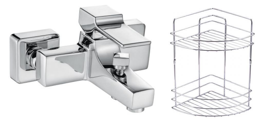ECA Caro Banyo Bataryası 424+Metal Tel Süngerlik 2'li Köşe Raf     Krom Şampuanlık 2'li Set