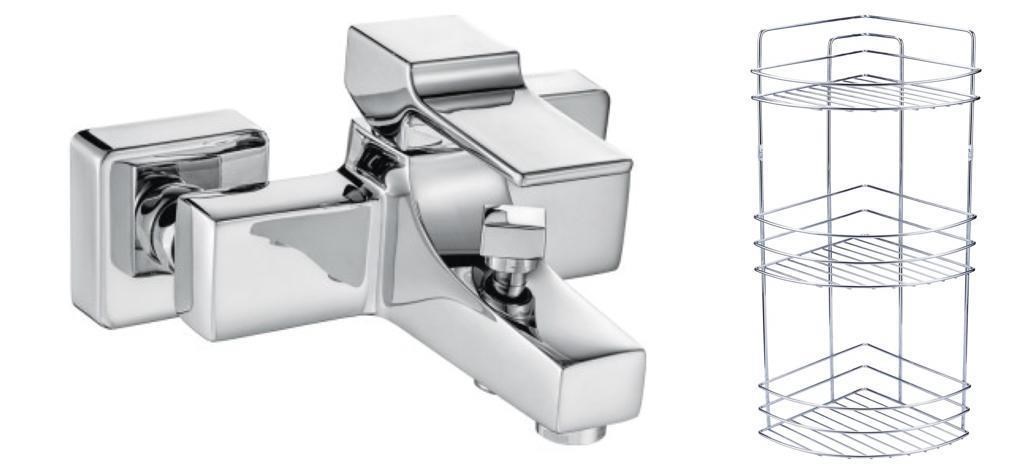 ECA Caro Banyo Bataryası 424+Metal Tel Süngerlik 3'lü Köşe Raf   Krom Şampuanlık 2'li Set