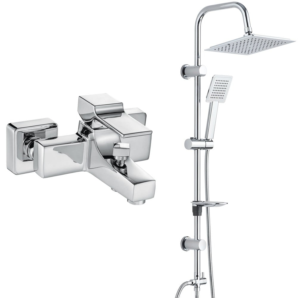 ECA Caro Banyo Bataryası+T-MAY Banyo Çam Kare Tepe Duş Takımı Seti Paslanmaz Krom