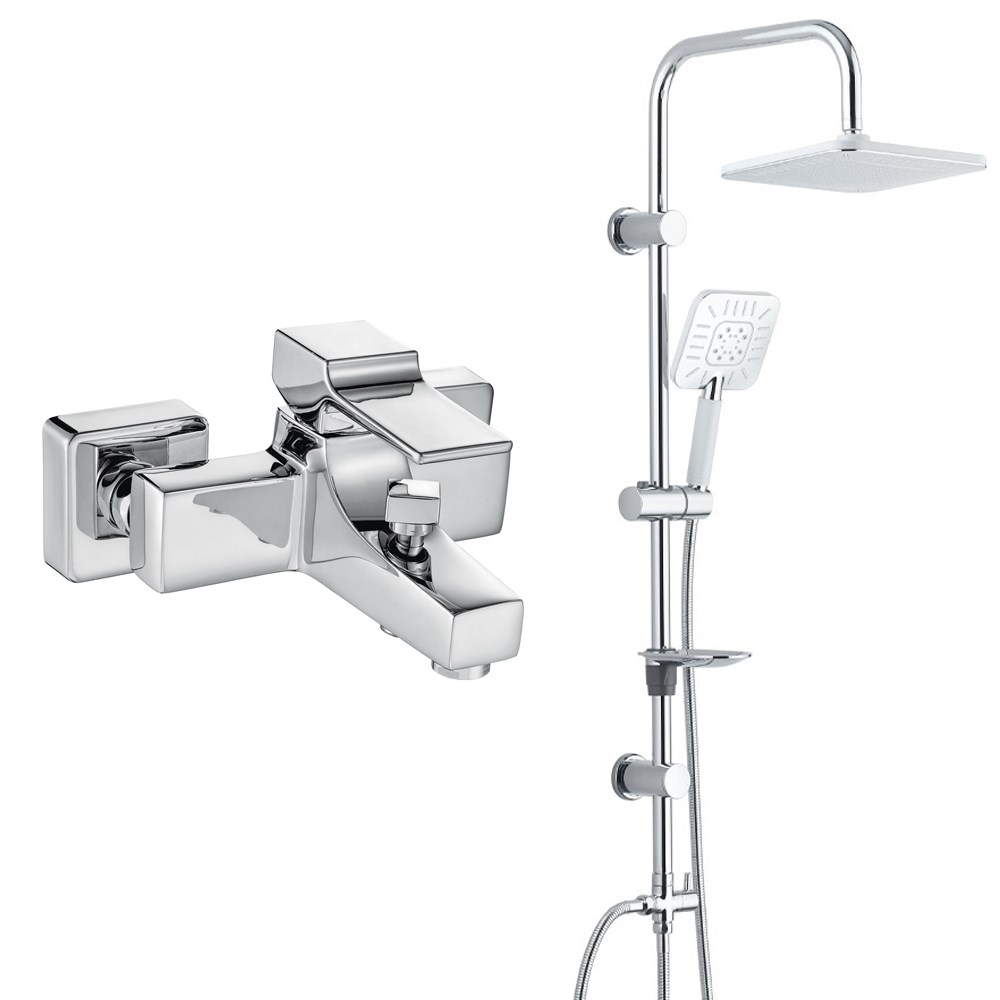 ECA Caro Banyo Bataryası+T-MAY Banyo Çamlıca Kare Tepe Duş Takımı Seti Paslanmaz Krom