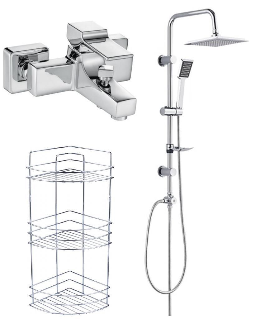 ECA Caro Banyo Bataryası+TEMA Rain Quadro Tepe Duş Takım+3'lü Raf  (424+53240+Süngerlik) 3'lü Set
