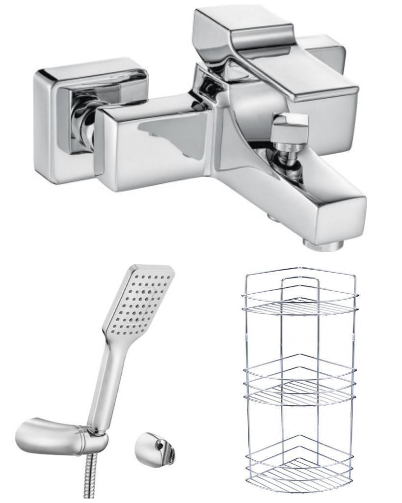 ECA Caro Banyo Bataryası+Tiera Mafsallı Duş Takımı+3'lü Köşe Raf  (424+342+Şampuanlık) 3'lü Set