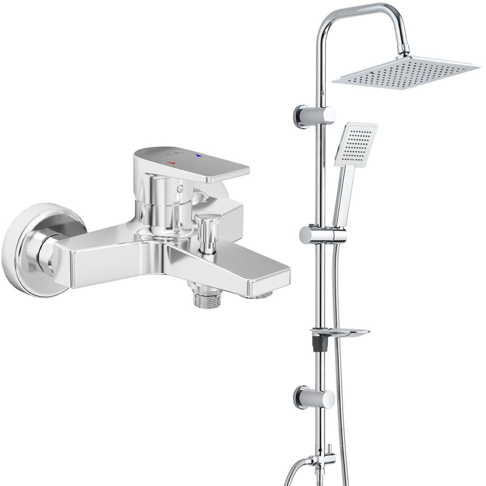 ECA Dalia Banyo Bataryası+T-MAY Banyo Çam Kare Tepe Duş Takımı Seti Paslanmaz Krom