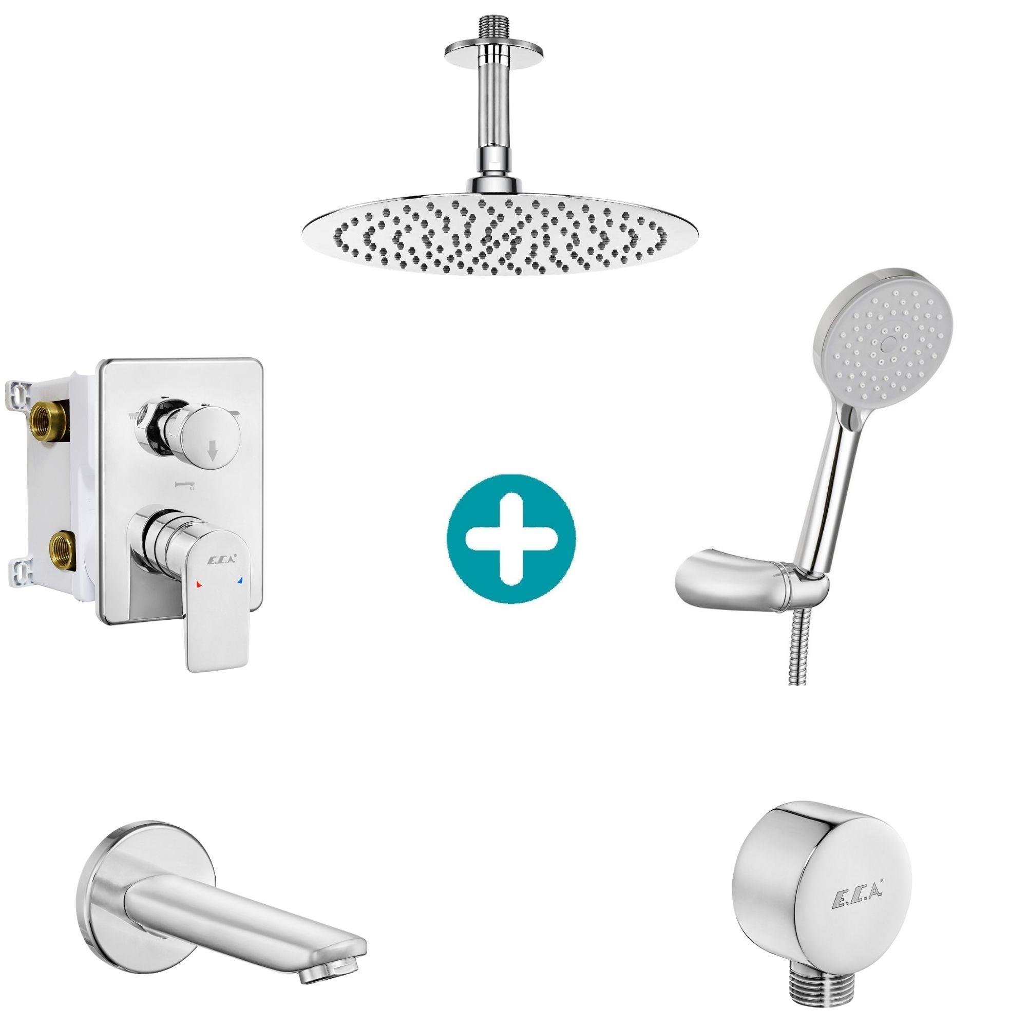 ECA Dalia Yuvarlak Ankastre Gömme Banyo Bataryası Duş Seti Tüm Parçalar Dahil Tavandan 30x30