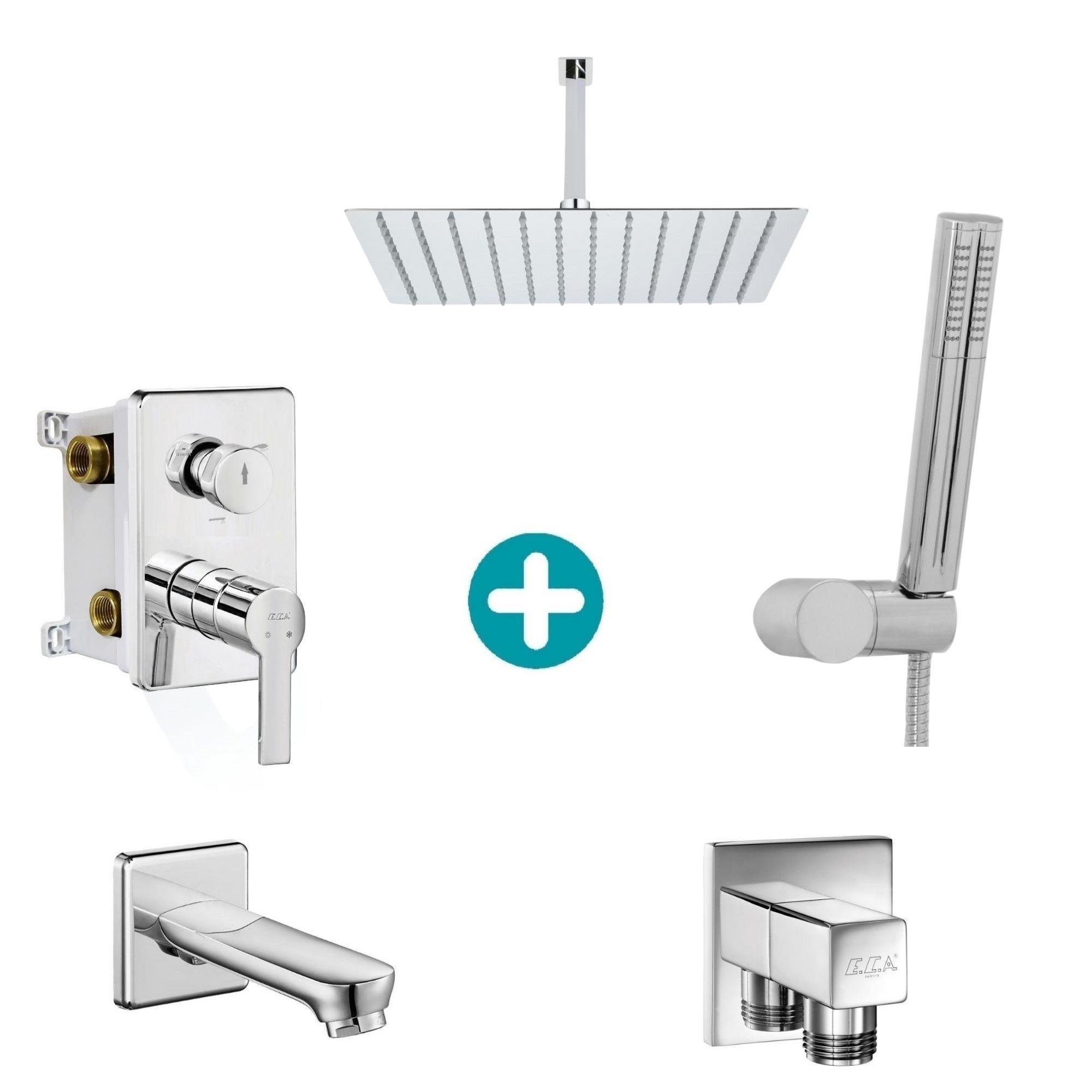 ECA Delta Ankastre Gömme Banyo Bataryası Duş Seti Tüm Parçalar Dahil 40x40