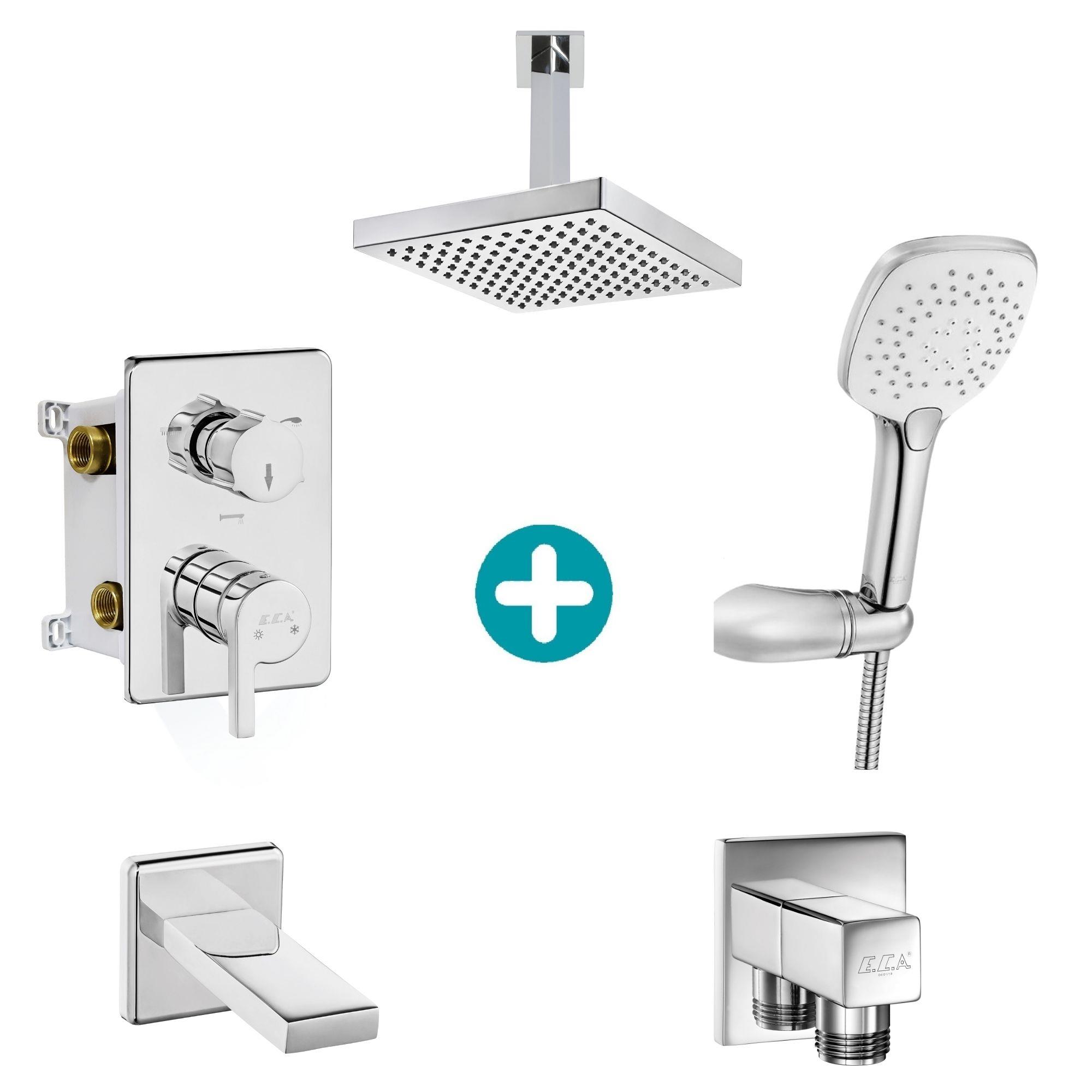ECA İcon Ankastre Gömme Banyo Bataryası Duş Seti  Tüm Parçalar Dahil Tavandan