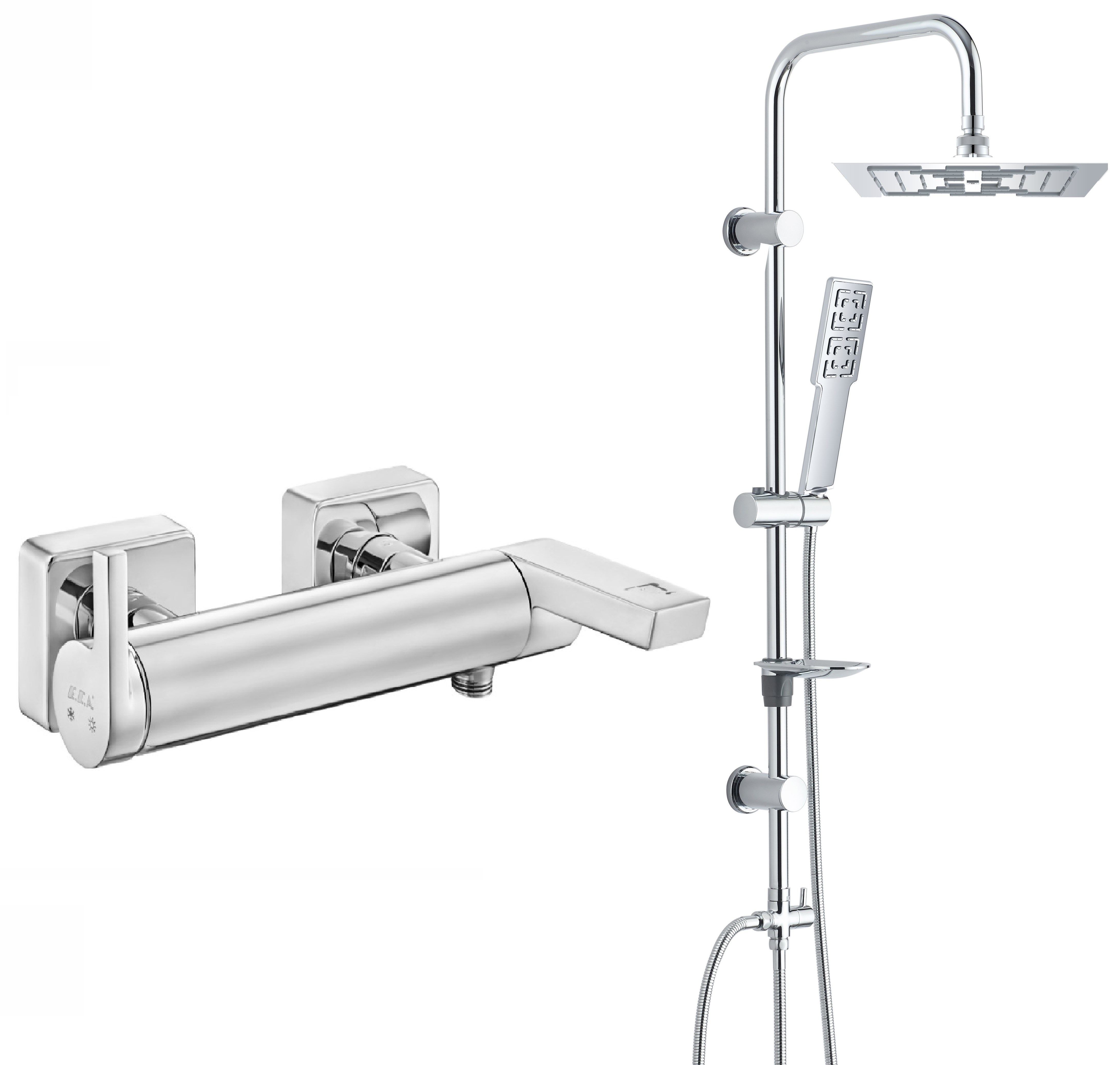 Eca İcon Banyo Bataryası + T-MAY Gülbahçe Tepe Duş Takımı Seti Krom Paslanmaz