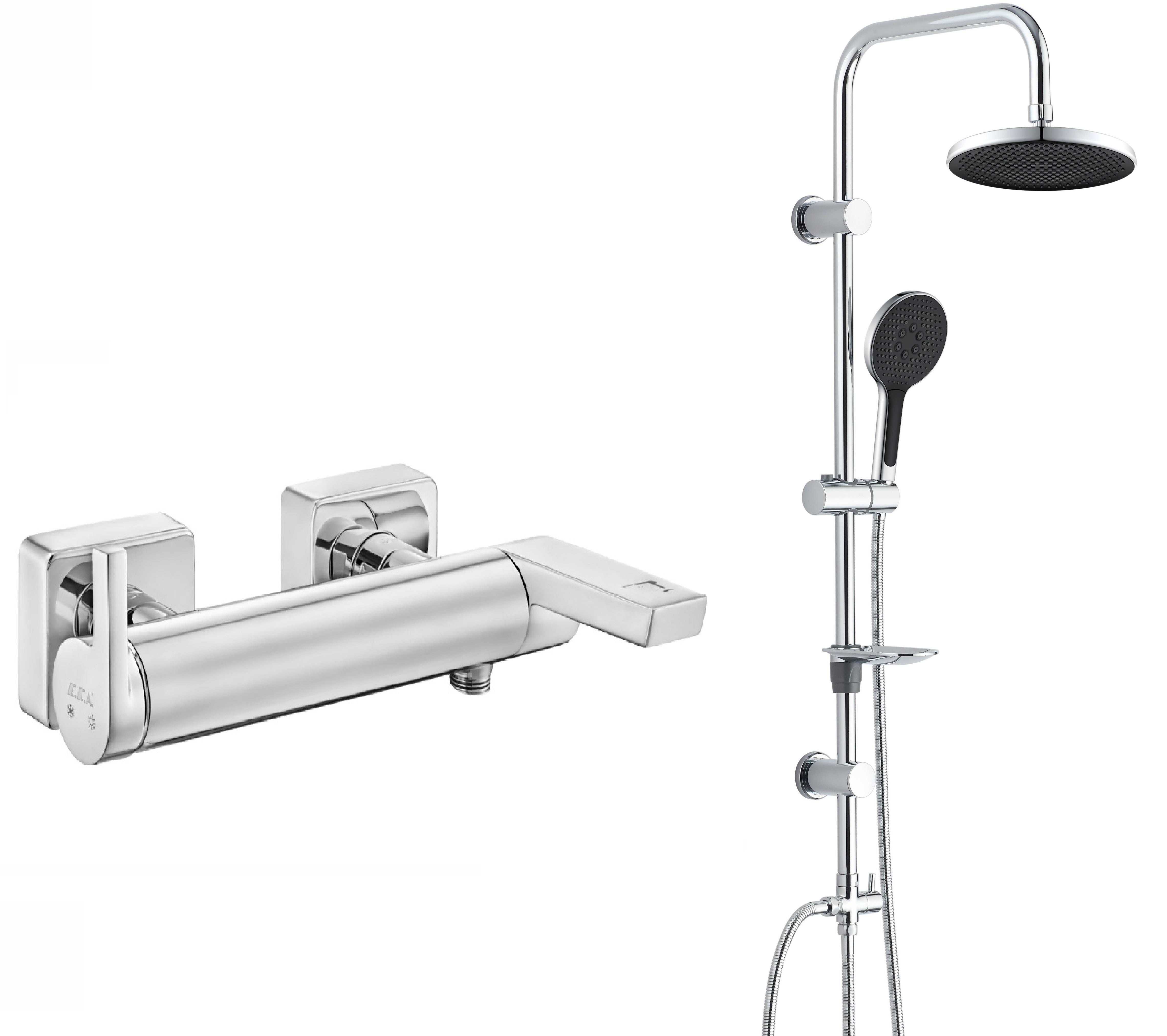 Eca İcon Banyo Bataryası + T-MAY Halıtlı Tepe Duş Takımı Seti Krom Paslanmaz