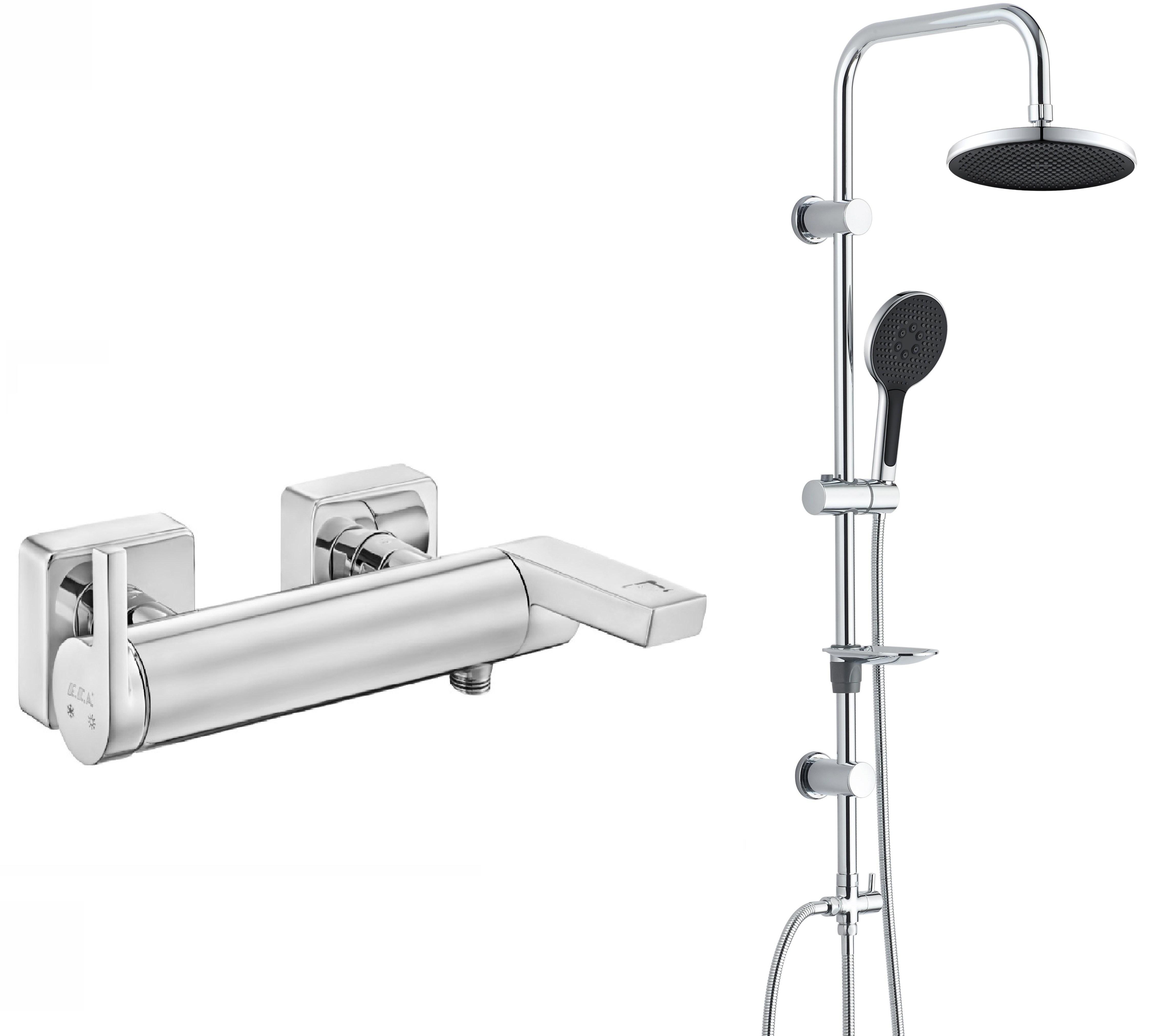 Eca İcon Banyo Bataryası + T-MAY Halıtlı Tepe Duş Takımı Seti Krom Paslanmaz