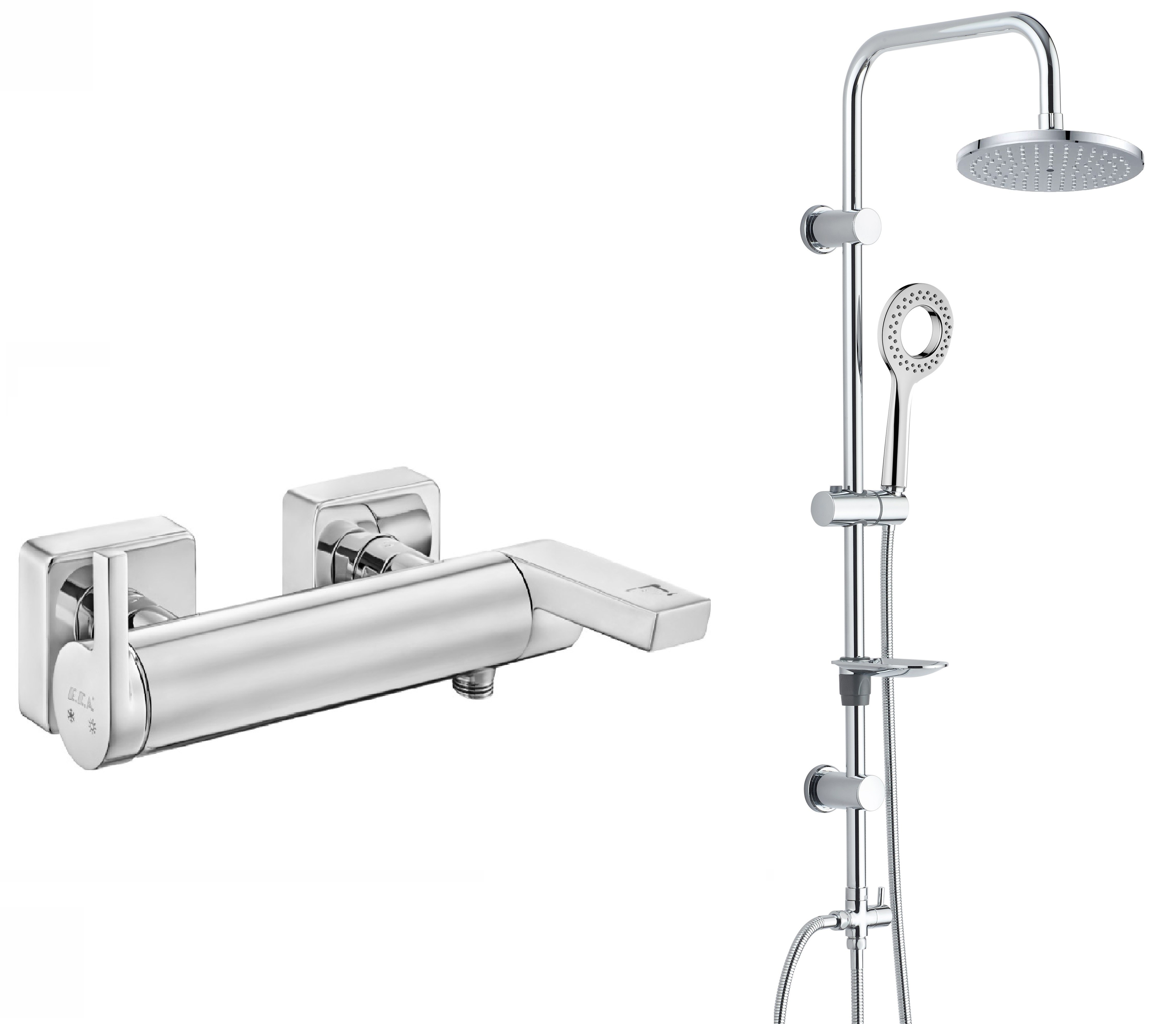 Eca İcon Banyo Bataryası + T-MAY Kalemli Tepe Duş Takımı Seti Krom Paslanmaz