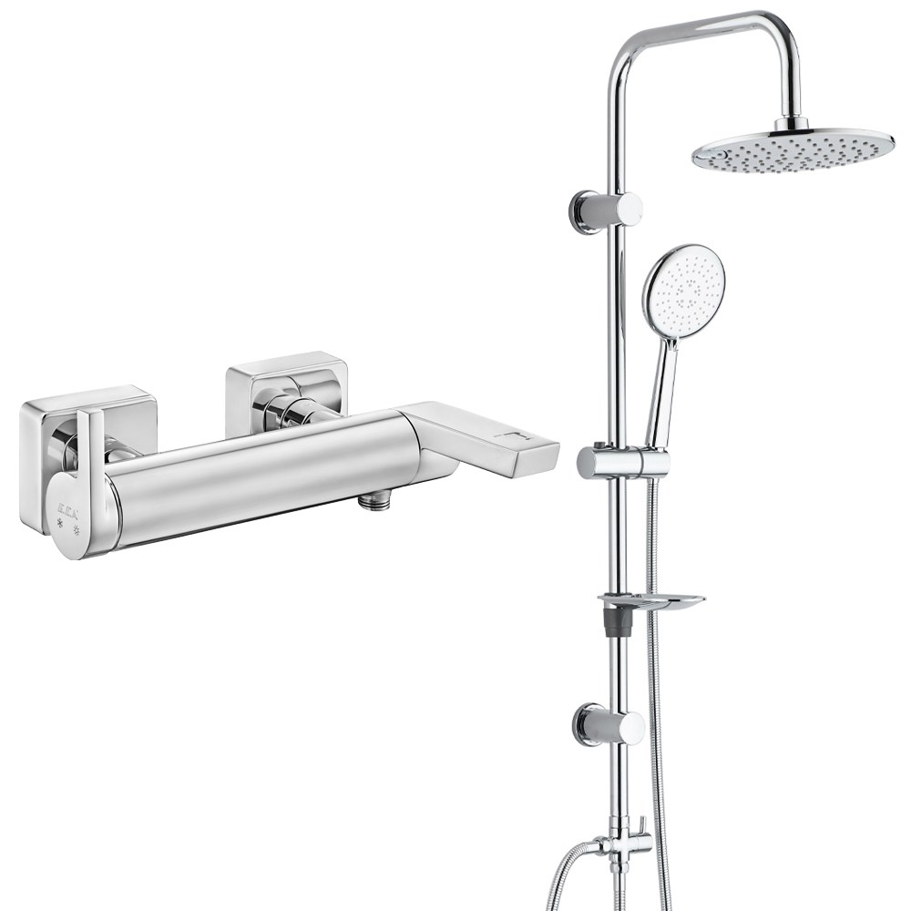 ECA İcon Banyo Bataryası+T-MAY Banyo Bostan Oval Tepe Duş Takımı Seti Paslanmaz Krom